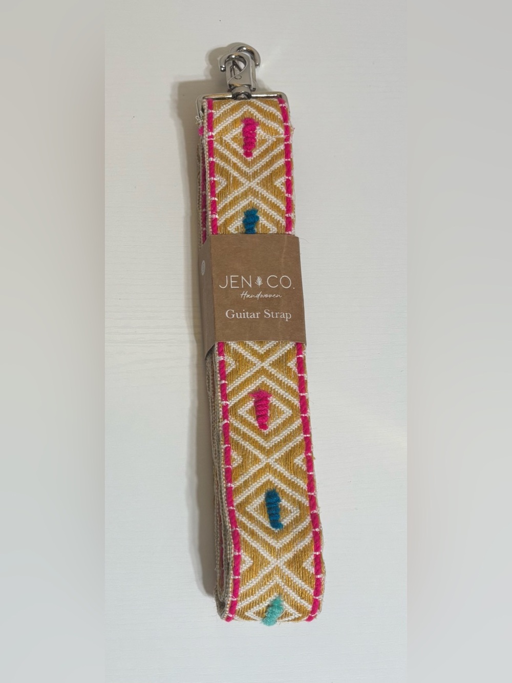 JEN + CO. Handcrafted Guitar/Bag Strap- Mustard, Pink & Teal